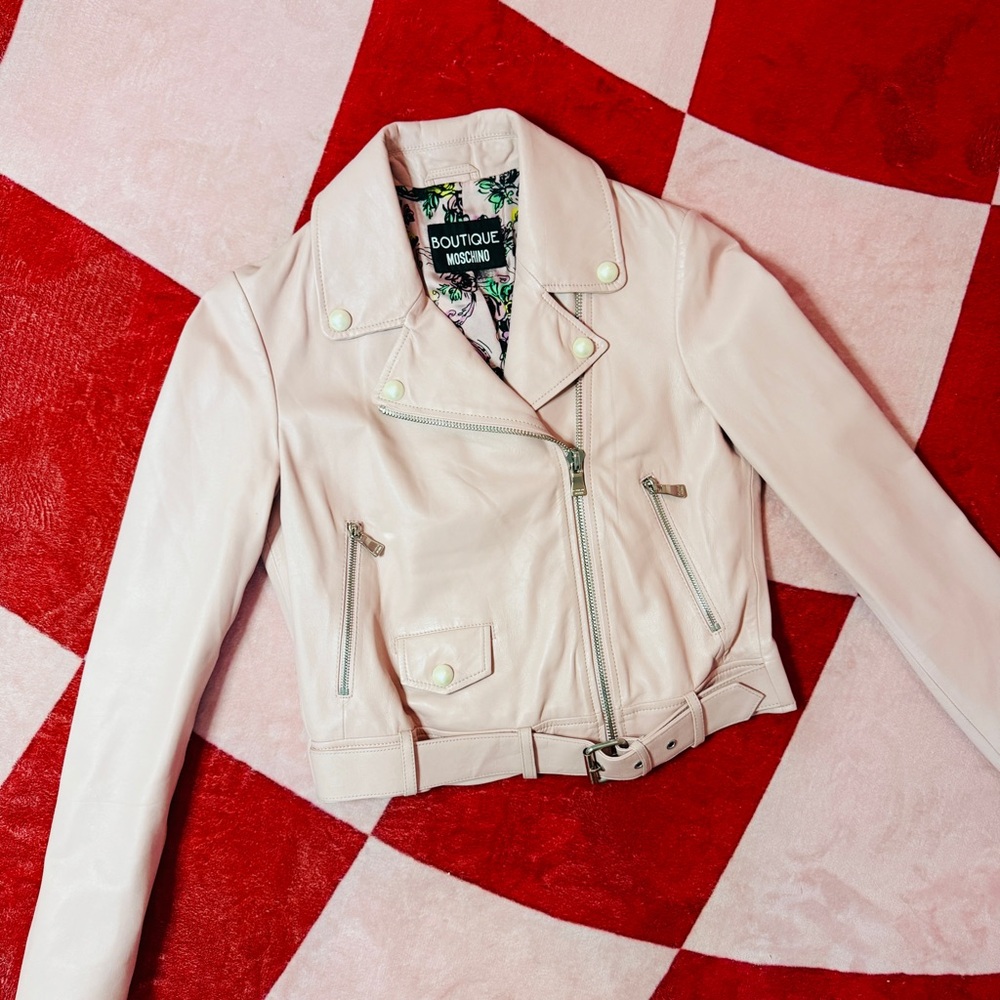 Moschino Boutique Pink Leather Bomber Jacket | Made in Italy | NWT